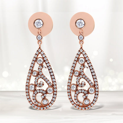 18K Rose Gold 1 1/4 Cttw Diamond Teardrop Shaped Drop and Dangle Screw Back Stud Earring (F-G Color, VS1-VS2 Clarity) by Bids.com