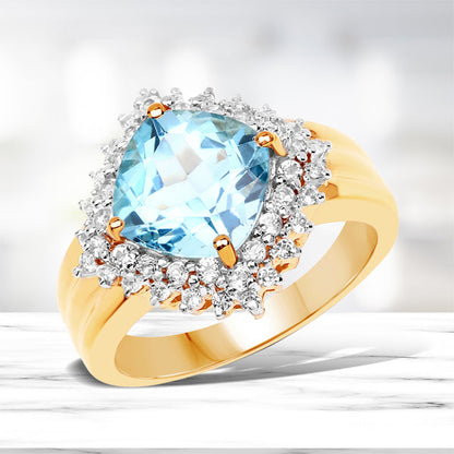 14K Yellow Gold Plated 4.33 Carat Genuine Swiss Blue Topaz and White Topaz .925 Sterling Silver Ring by Bids.com
