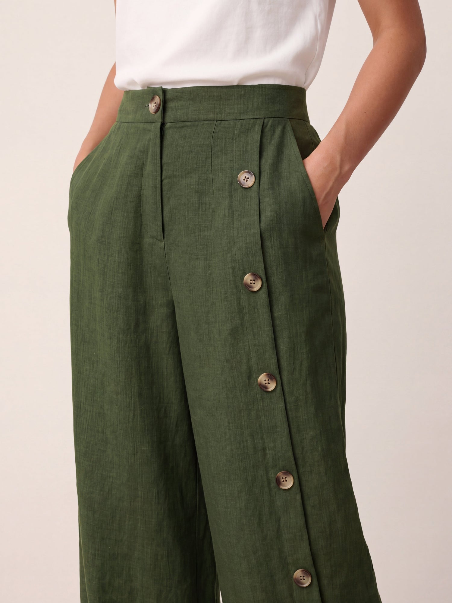 100% Linen Buttoned Slit-Hem Pants KATYA  DestGlow