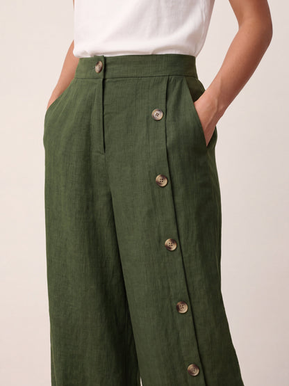 100% Linen Buttoned Slit-Hem Pants KATYA  DestGlow