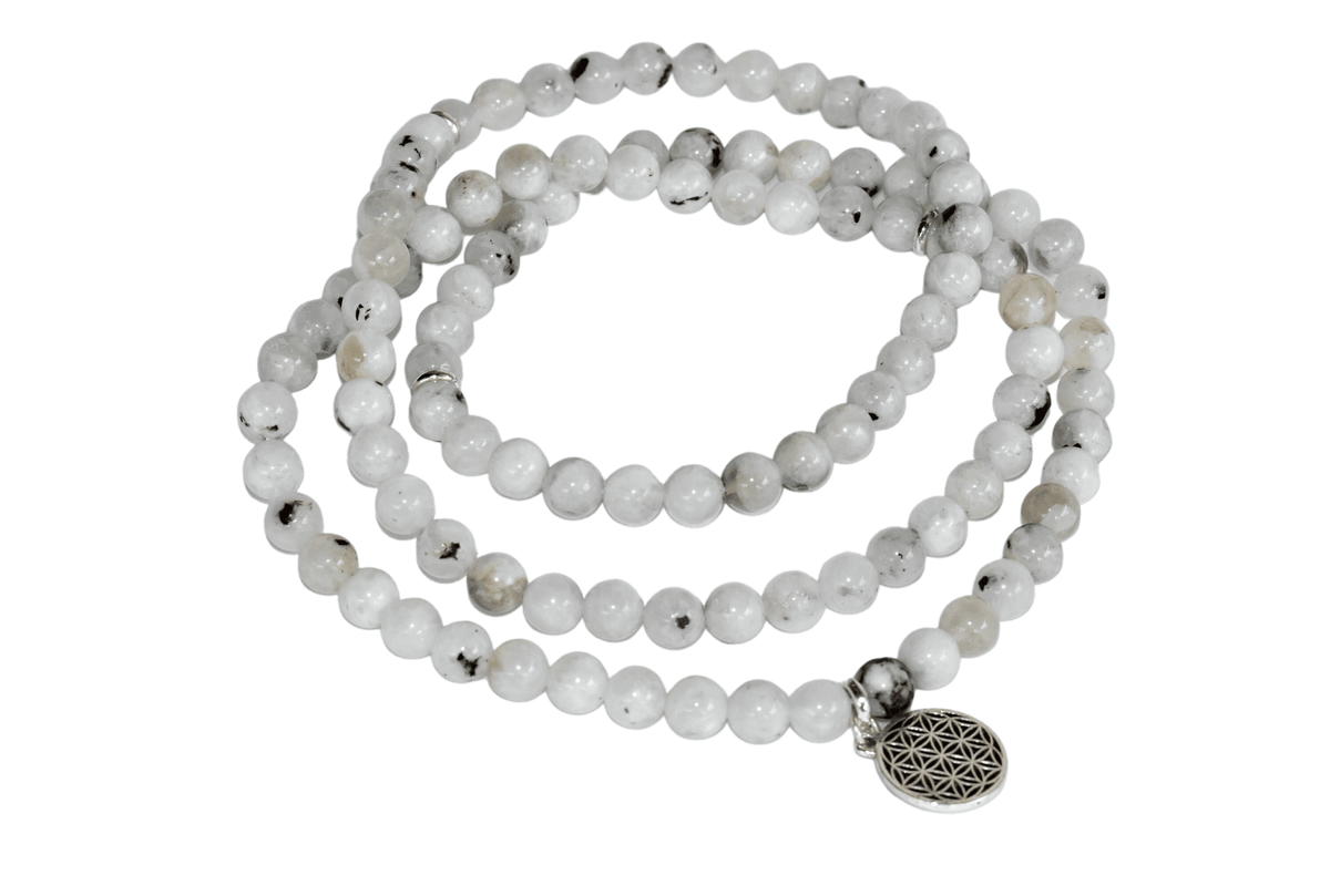 Rainbow Moonstone Beads Mala Bracelet, 108 Prayer Beads Necklace (Creativity and Compassion)  DestGlow