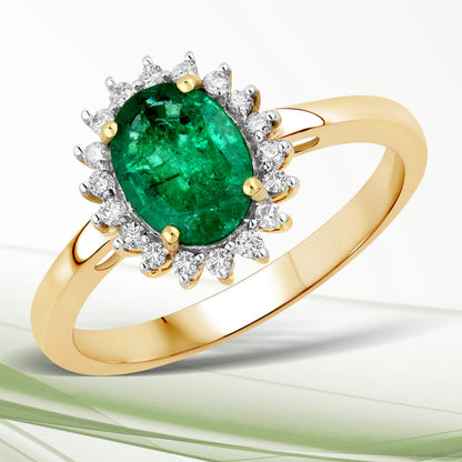 1.34 Carat Genuine Zambian Emerald and White Diamond 14K Yellow Gold Ring by Bids.com