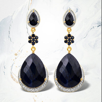 30.04 Carat Dyed Sapphire, Blue Sapphire and White Topaz .925 Sterling Silver Earrings by Bids.com