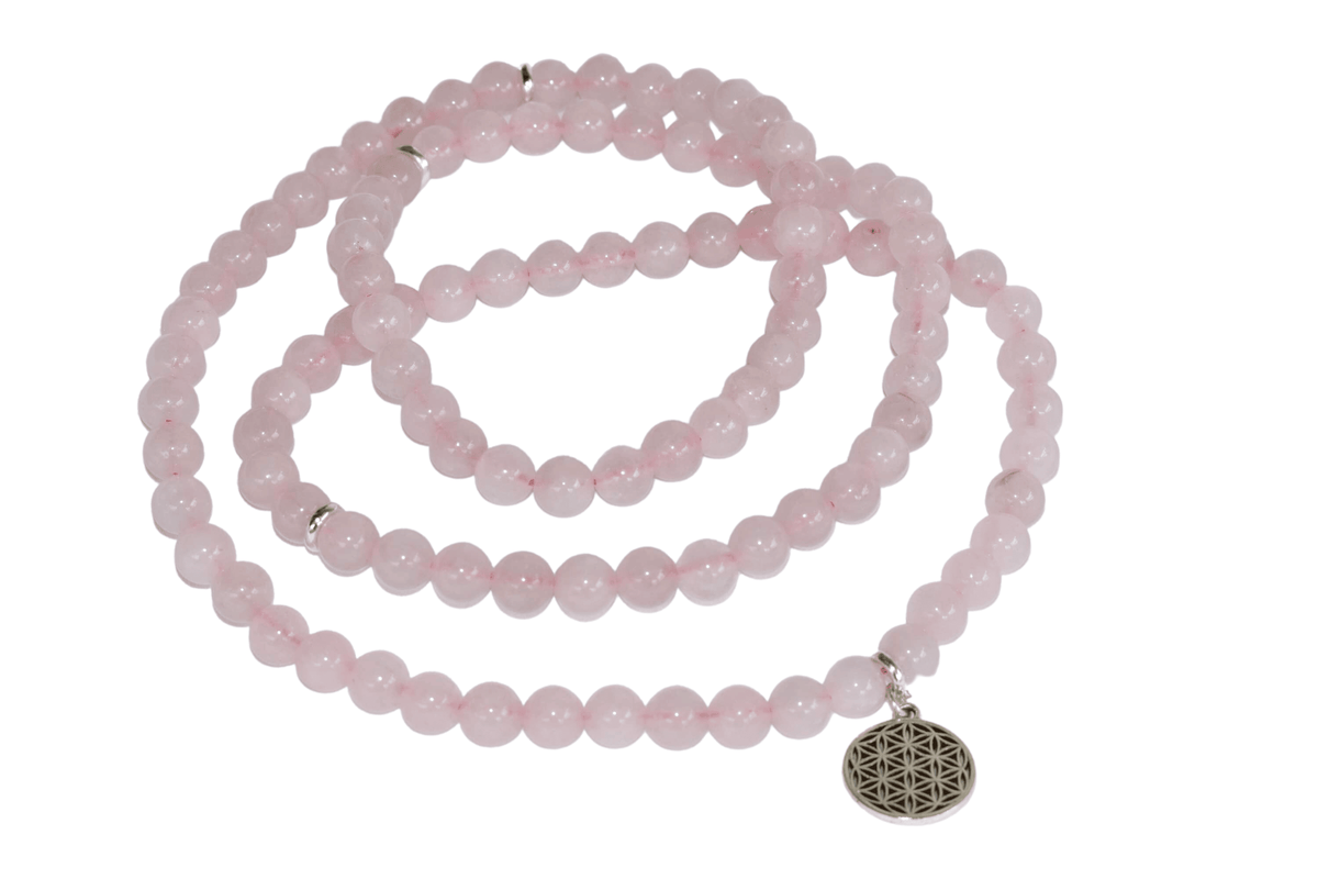 Rose Quartz Beads Mala Bracelet, 108 Prayer Beads Necklace (Love and Inner Peace)  DestGlow