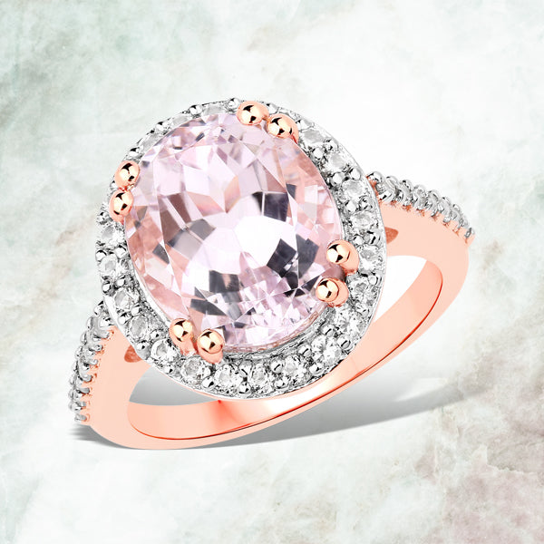 6.94 Carat Genuine Kunzite and White Topaz .925 Sterling Silver Ring by Bids.com