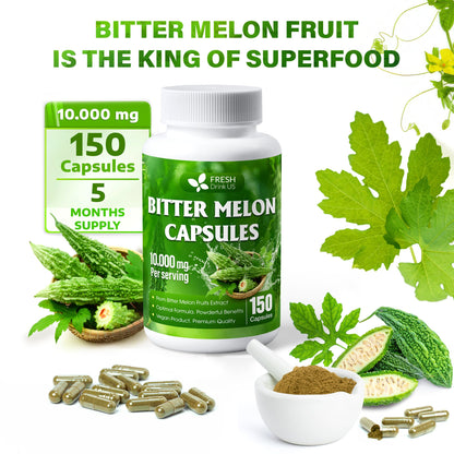 Bitter Melon Capsules, 1000mg, 150 Capsules - Gluten Free, Non-GMO by FreshDrinkUS - Natural and Premium Herbal Tea
