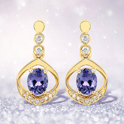 0.76 Carat Genuine Tanzanite and White Diamond 14K Yellow Gold Earrings by Bids.com