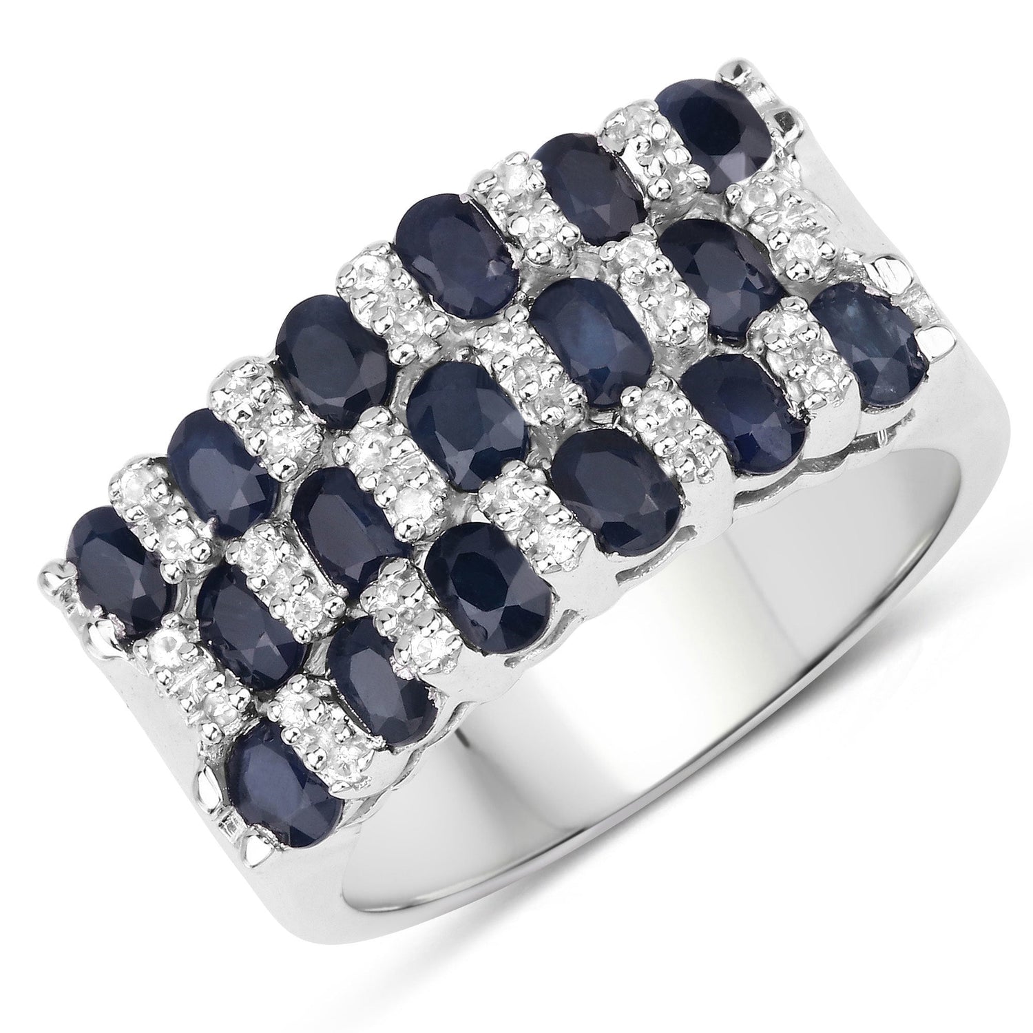 3.66 Carat Genuine Blue Sapphire and White Topaz .925 Sterling Silver Ring by Bids.com