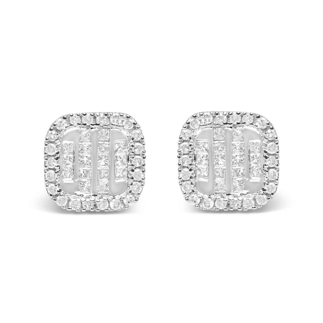 10K White Gold 7/8 Cttw Diamond Princess Composite and Halo Stud Earrings (I-J Color, I1-I2 Clarity) by Bids.com