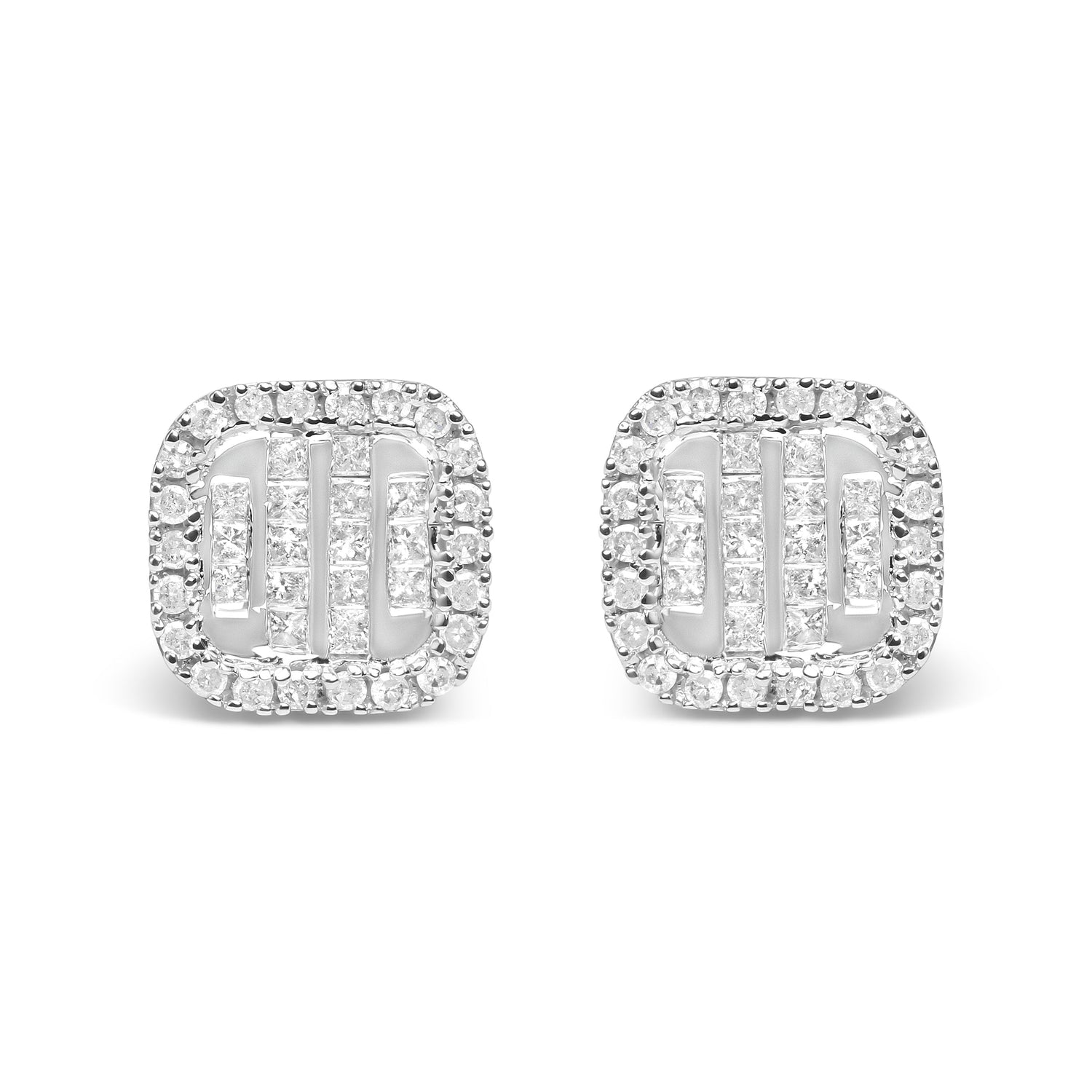 10K White Gold 7/8 Cttw Diamond Princess Composite and Halo Stud Earrings (I-J Color, I1-I2 Clarity) by Bids.com