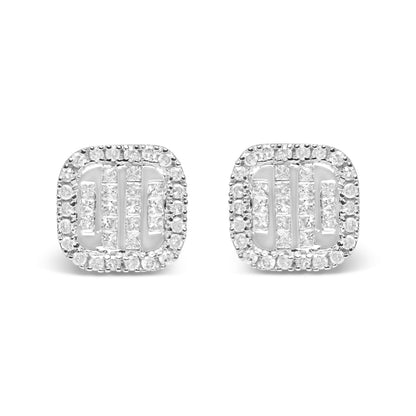 10K White Gold Invisible Set 1/2 Cttw Diamond Composite and Halo Stud Earrings (H-I Color, I1-I2 Clarity) by Bids.com