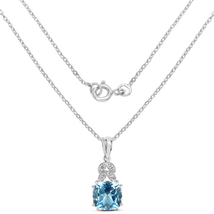 6.97 Carat Genuine Blue Topaz and White Topaz .925 Sterling Silver Pendant  DestGlow