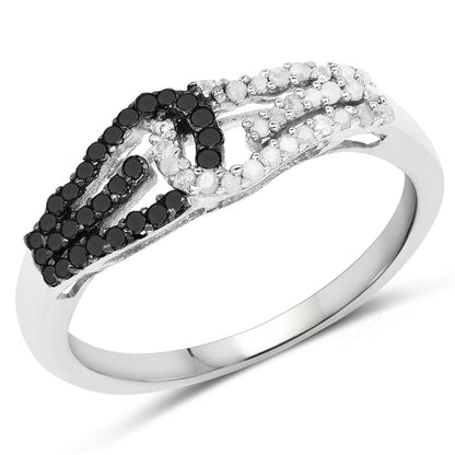 0.33 Carat Genuine White Diamond and Black Diamond .925 Sterling Silver Ring by Bids.com