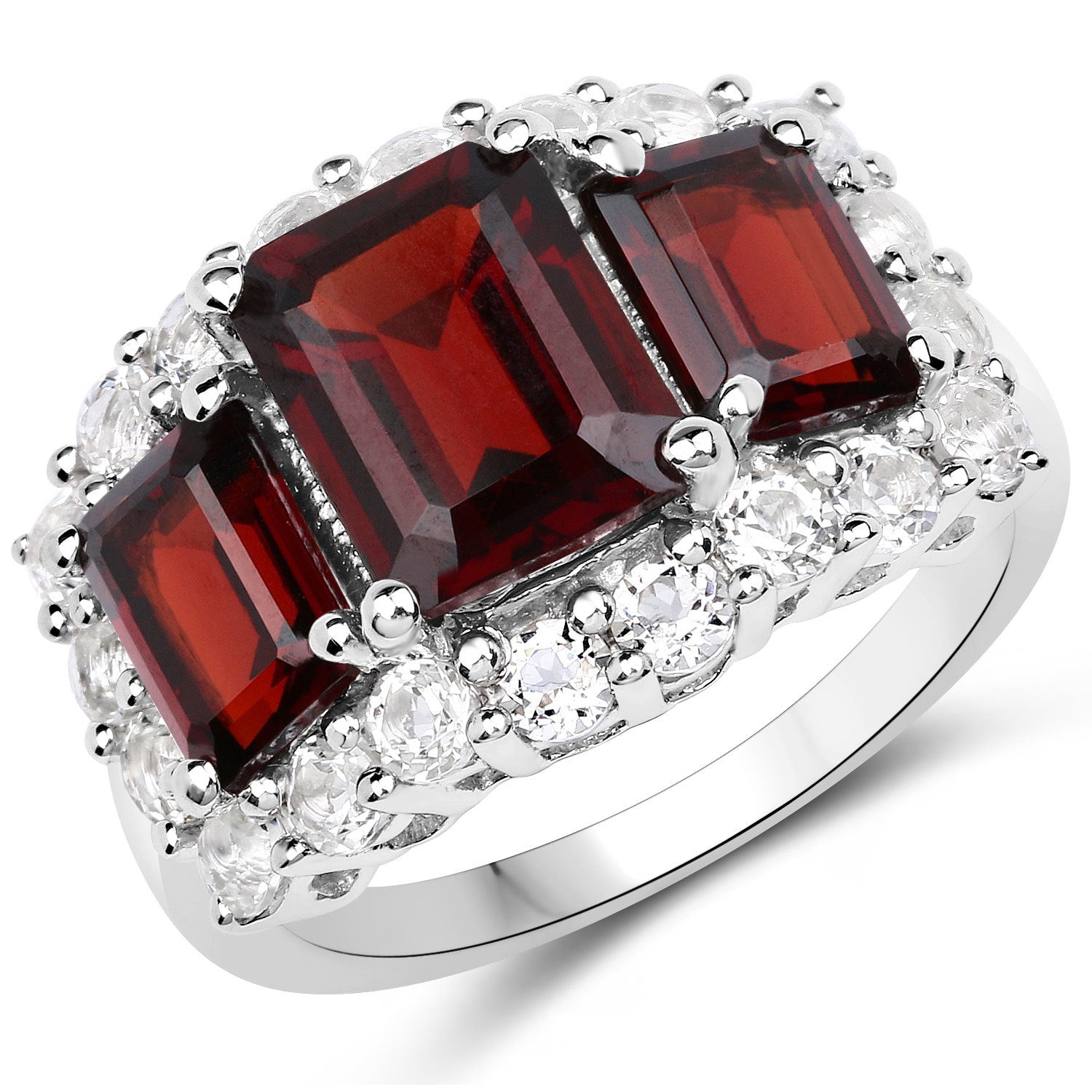 6.55 Carat Genuine Garnet and White Topaz .925 Sterling Silver Ring by Bids.com