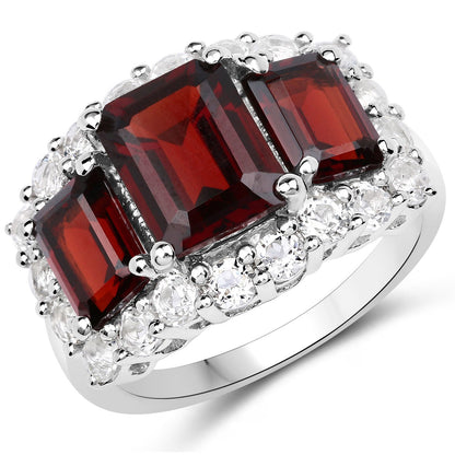 6.55 Carat Genuine Garnet and White Topaz .925 Sterling Silver Ring by Bids.com