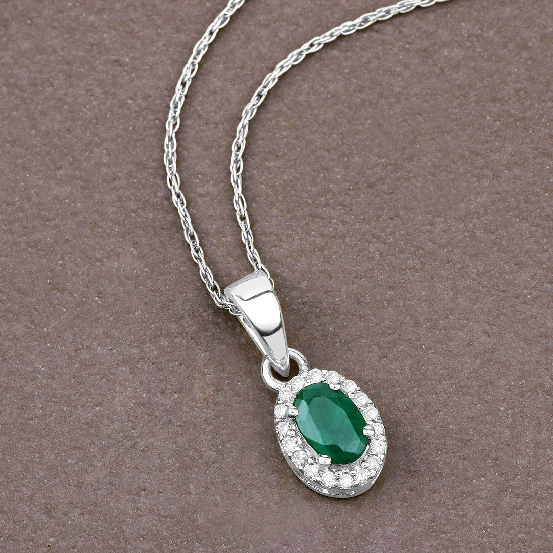 0.81 Carat Genuine Zambian Emerald and White Diamond 14K White Gold Pendant by Bids.com