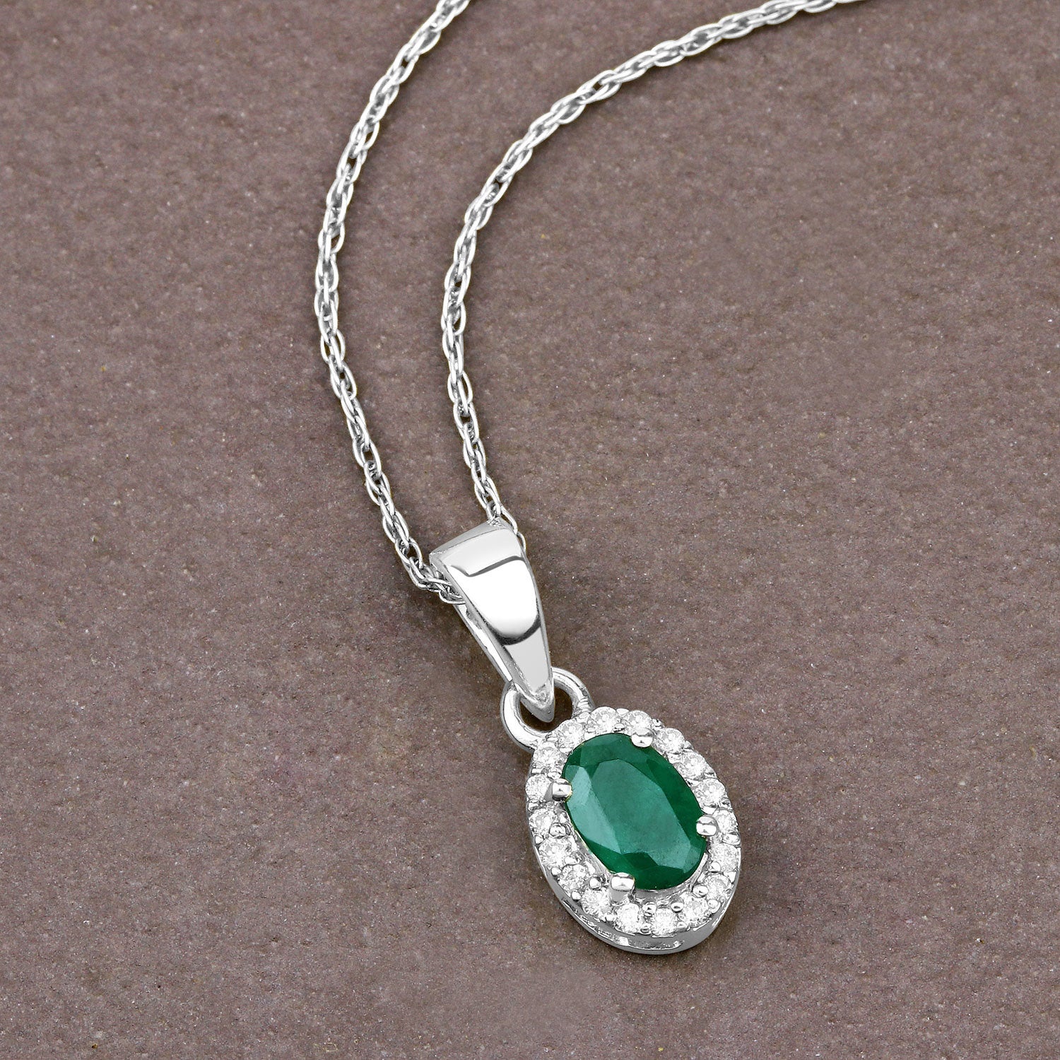 0.81 Carat Genuine Zambian Emerald and White Diamond 14K White Gold Pendant by Bids.com