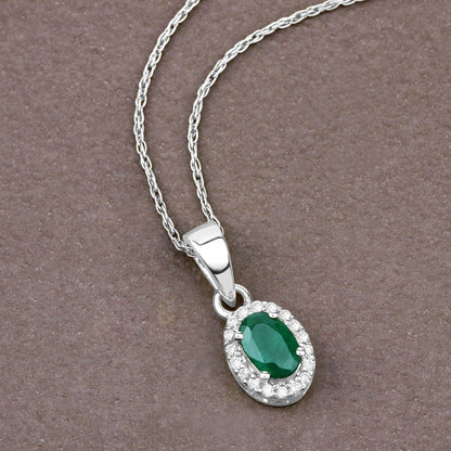 0.81 Carat Genuine Zambian Emerald and White Diamond 14K White Gold Pendant by Bids.com