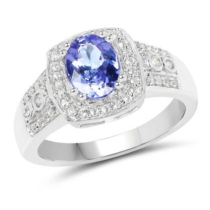 1.42 Carat Genuine Tanzanite &amp; White Topaz .925 Sterling Silver Ring by Bids.com