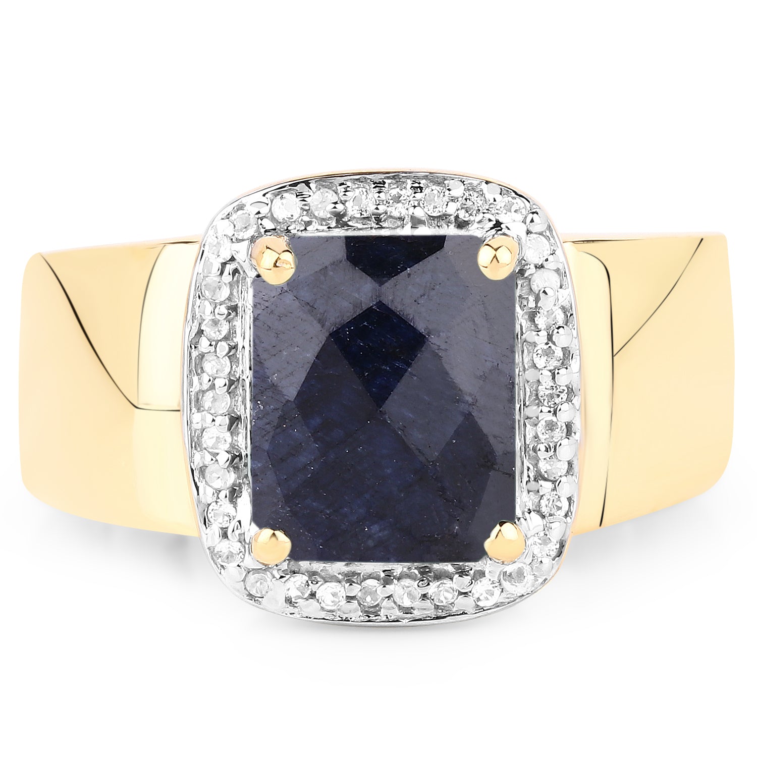 14K Yellow Gold Plated 4.07 Carat Dyed Sapphire and White Topaz .925 Sterling Silver Ring by Bids.com