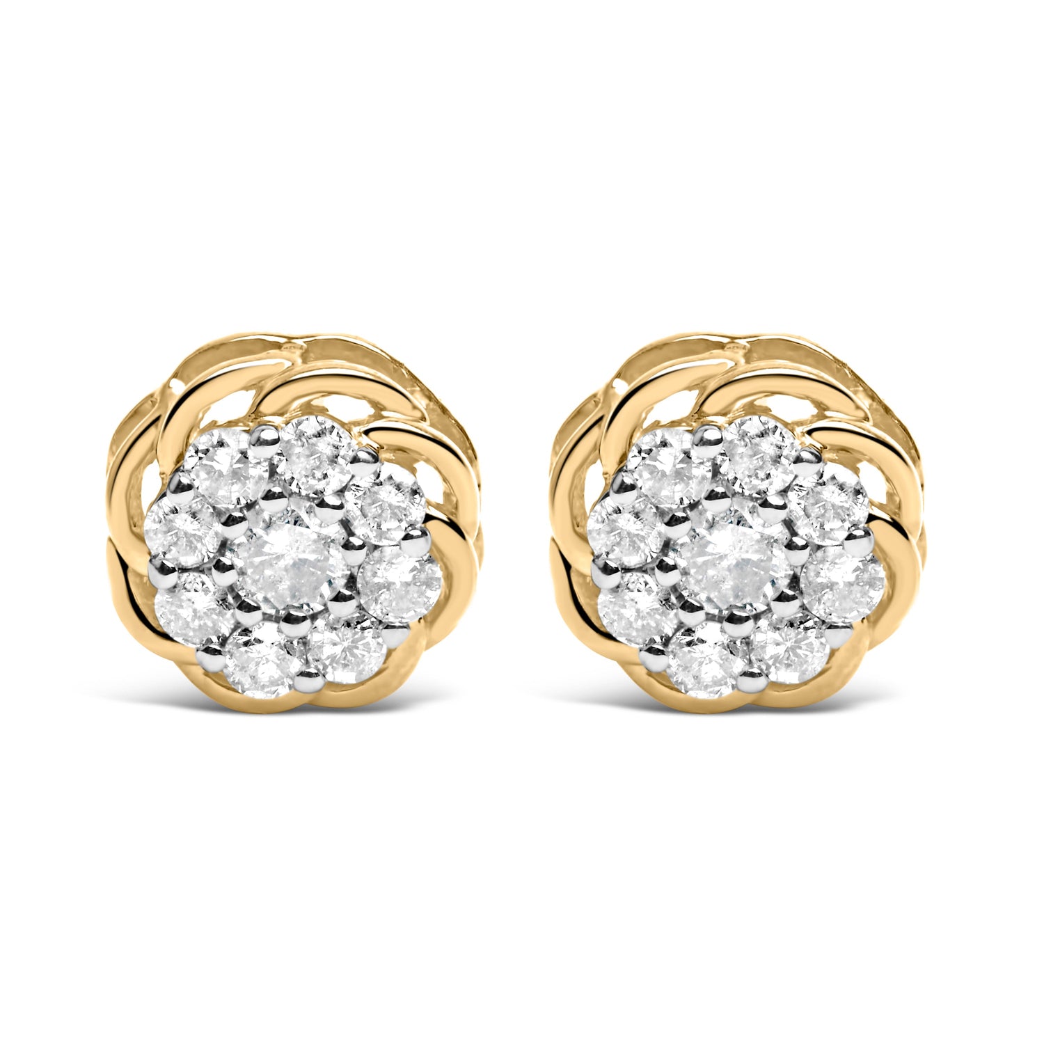 10K Yellow Gold Plated .925 Sterling Silver 1/2 Cttw Diamond Cluster Stud Earrings (J-K Color, I2-I3 Clarity)  DestGlow