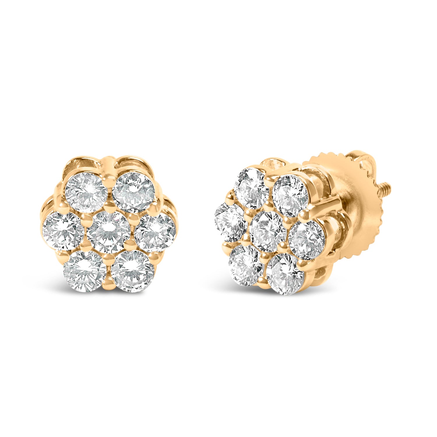 14K Yellow Gold 3/4 Cttw 7 Stone Floral Cluster Round Brilliant Cut Diamond Stud Earrings with Screw Backs (I-J Color, SI2-I1 Clarity) by Bids.com