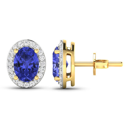 1.50 Carat Genuine Tanzanite and White Diamond 14K Yellow Gold Earrings by Bids.com