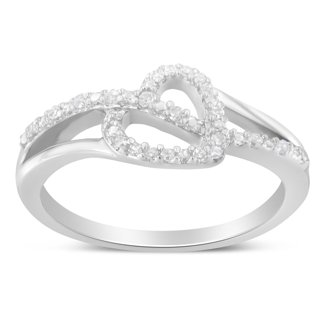 .925 Sterling Silver 1/8 Cttw Diamond Open Heart Leaf Curvy Bypass Accent Fashion or Promise Ring (I-J Color, I2-I3 Clarity) - Size 6 by Bids.com