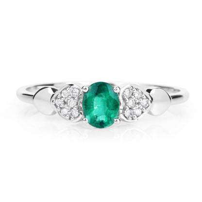 0.36 Carat Genuine Zambian Emerald and White Diamond 14K White Gold Ring by Bids.com
