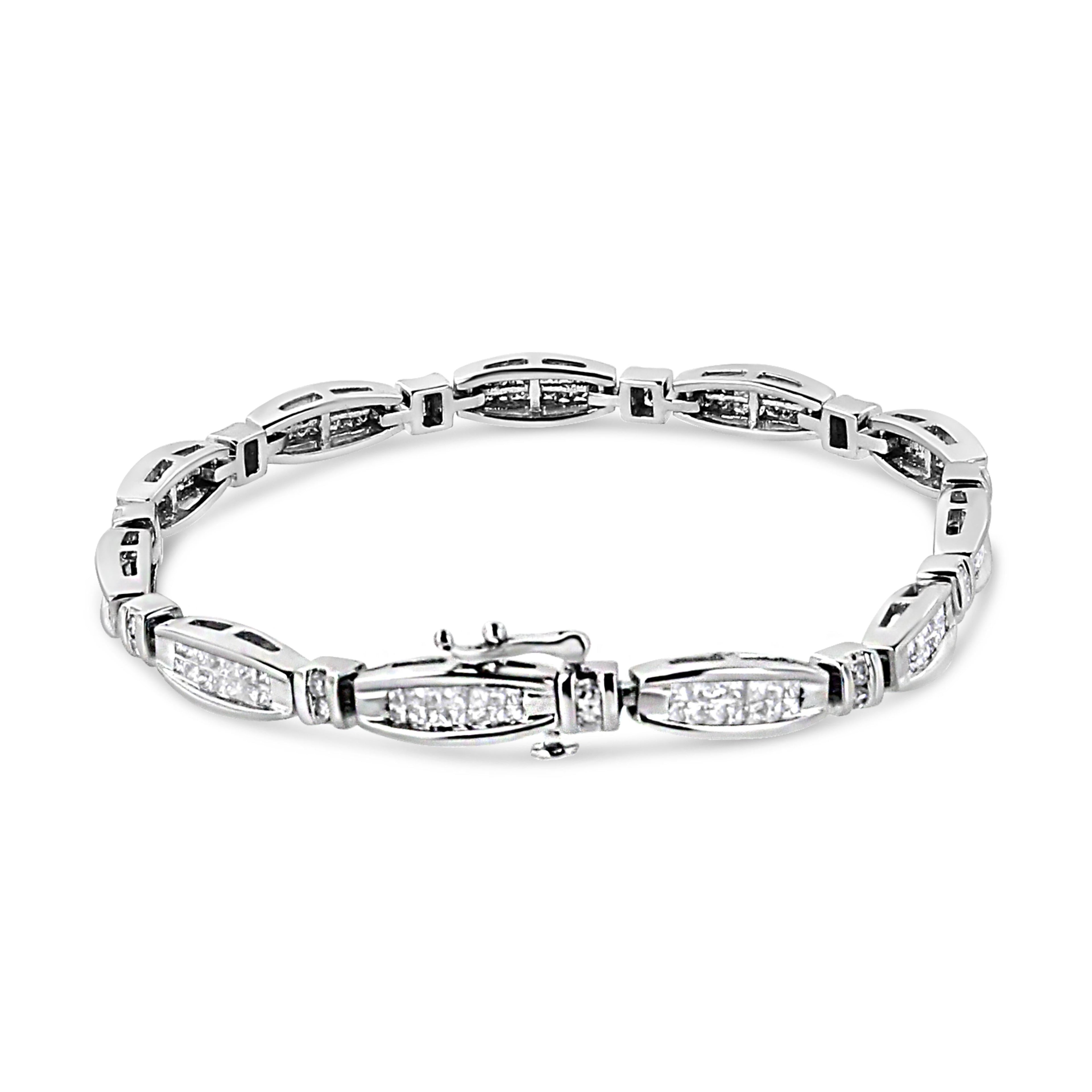 14K White Gold 2.0 Cttw Princess and Round Diamond Bar and Link Bracelet (I-J Color, I1-I2 Clarity) - 7.25" Inches by Bids.com