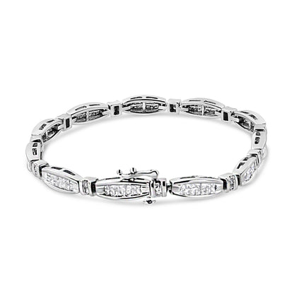 14K White Gold 2.0 Cttw Princess and Round Diamond Bar and Link Bracelet (I-J Color, I1-I2 Clarity) - 7.25" Inches by Bids.com