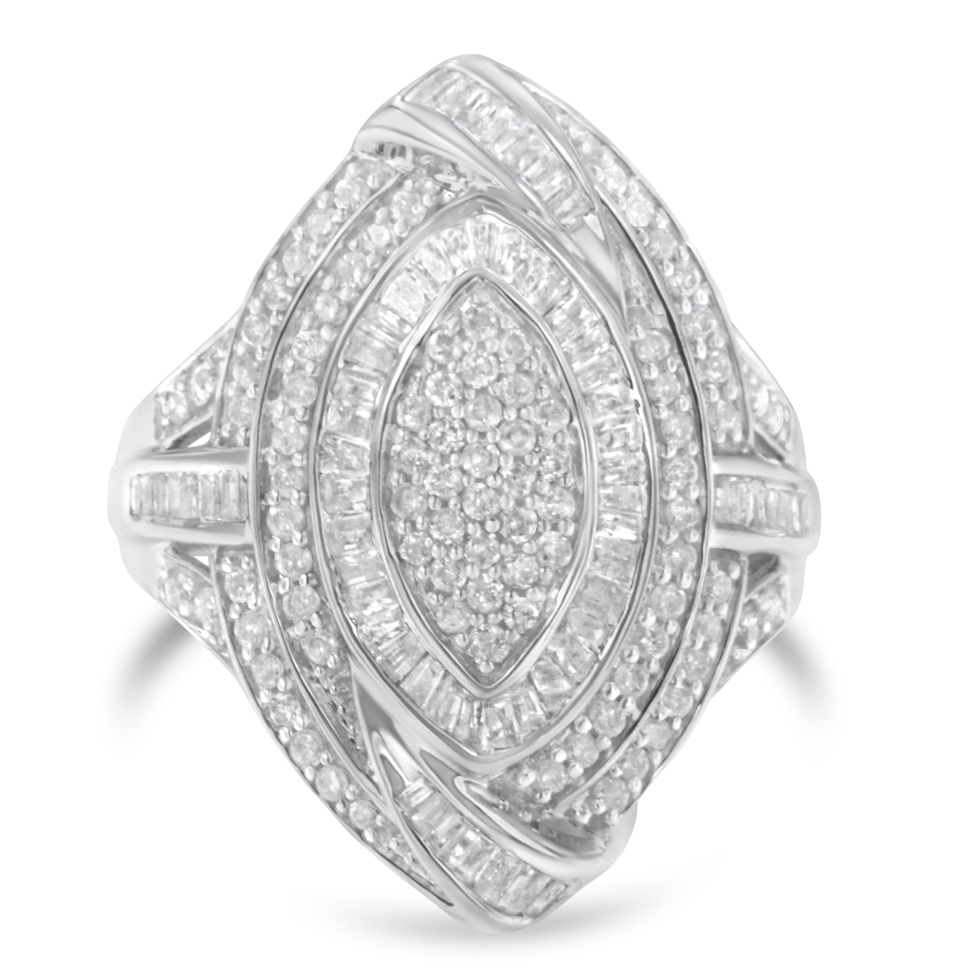 .925 Sterling Silver &amp; 1-1/8 Cttw Diamond Marquise Shaped Cluster Triple Halo Knot Cocktail Fashion Ring (I-J Color, I2-I3 Clarity) - Size 6 by Bids.com