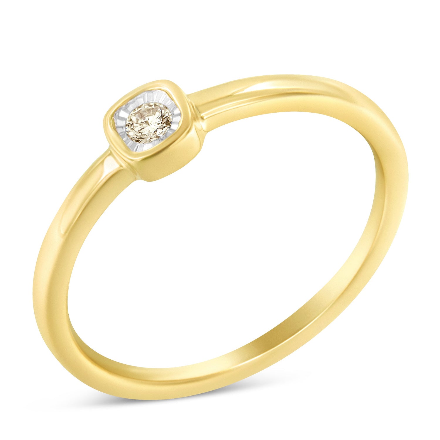14K Yellow Gold Plated .925 Sterling Silver 1/20 Carat Diamond Square Cushion-Shaped Miracle Set Petite Fashion Promise Ring (J-K Color, I1-I2 Clarity) - Size 6 by Bids.com