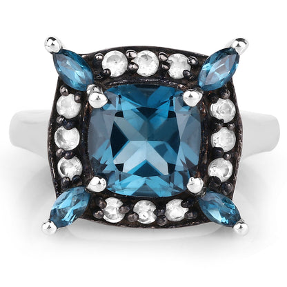 3.24 Carat Genuine London Blue Topaz and White Topaz .925 Sterling Silver Ring by Bids.com