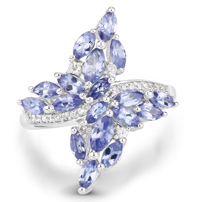 1.73 Carat Genuine Tanzanite and White Zircon .925 Sterling Silver Ring by Bids.com