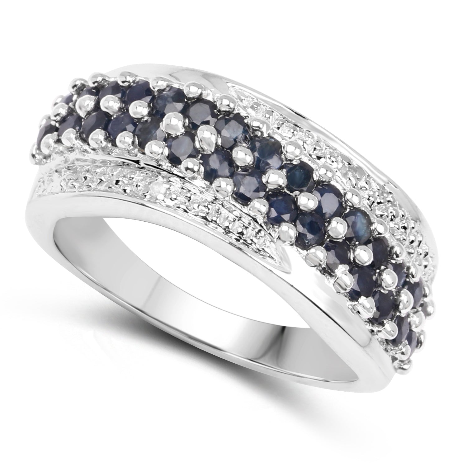 1.21 Carat Genuine Blue Sapphire and White Diamond .925 Sterling Silver Ring  DestGlow