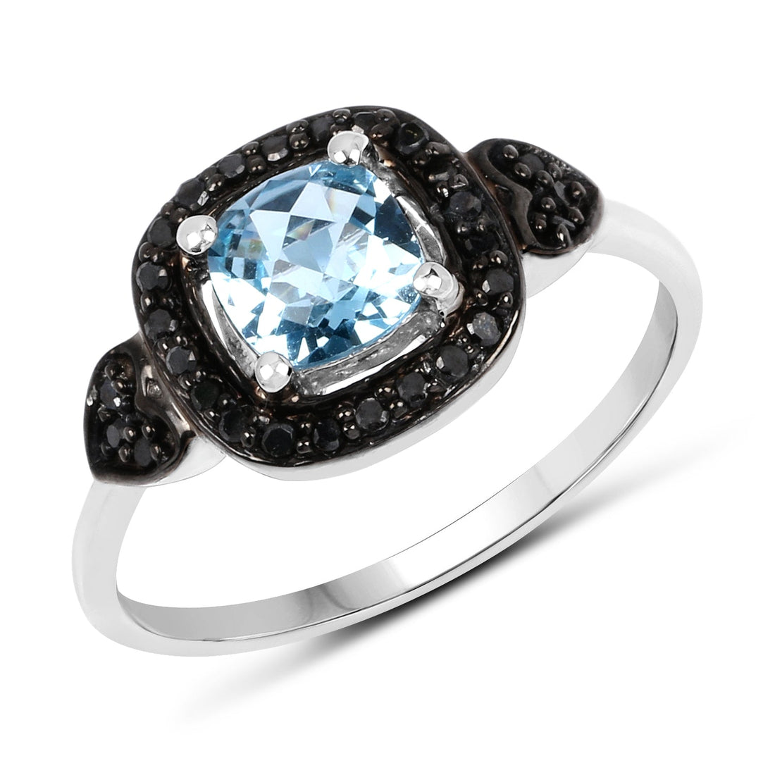 1.19 Carat Genuine Swiss Blue Topaz &amp; Black Diamond .925 Sterling Silver Ring by Bids.com