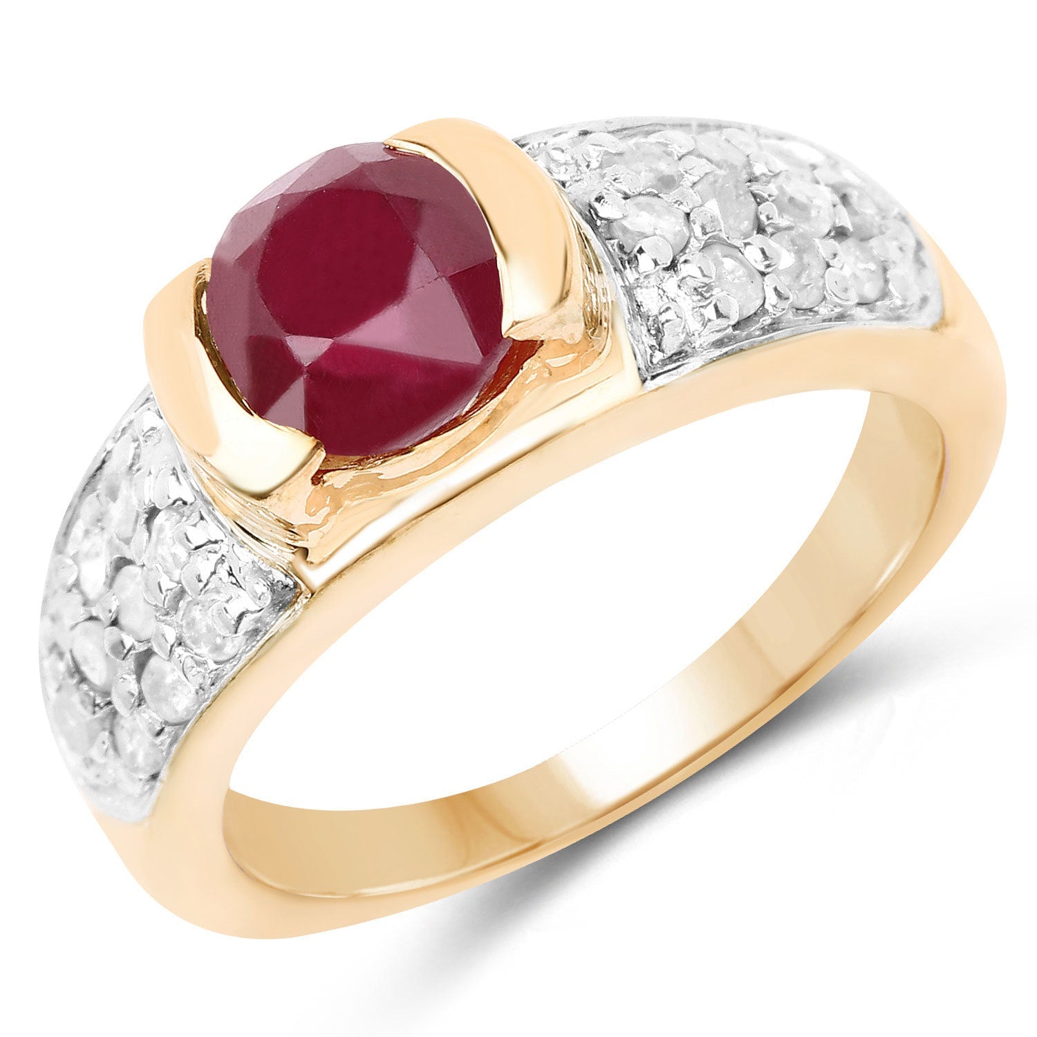 14K Rose Gold Plated 1.95 Carat Genuine Glass Filled Ruby &amp; White Diamond .925 Sterling Silver Ring  DestGlow