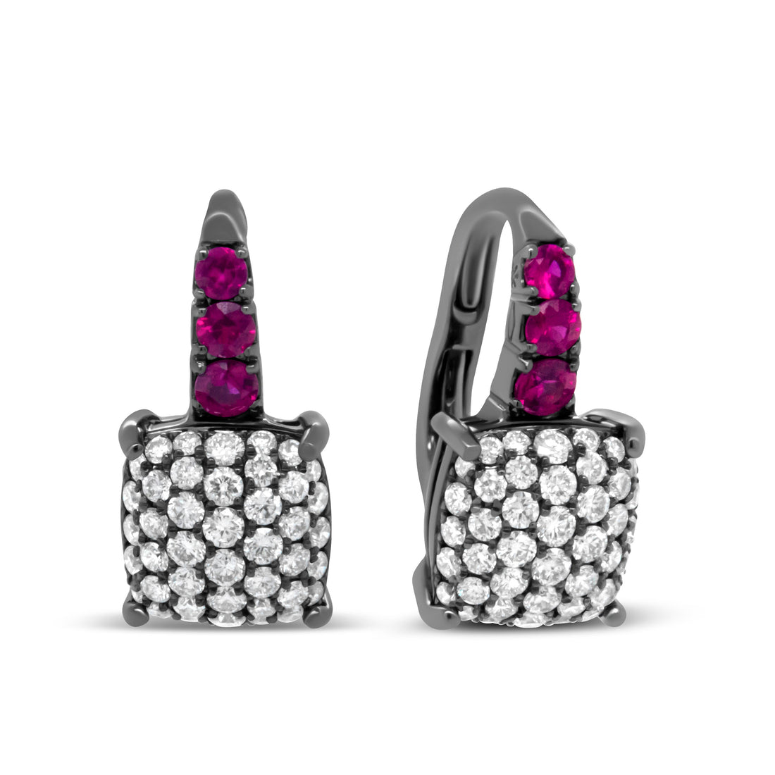 Black Rhodium Plated 18K White Gold 7/8 Cttw Round Diamond and Graduated Red Ruby Drop Earrings (F-G Color, VS1-VS2 Clarity) by Bids.com