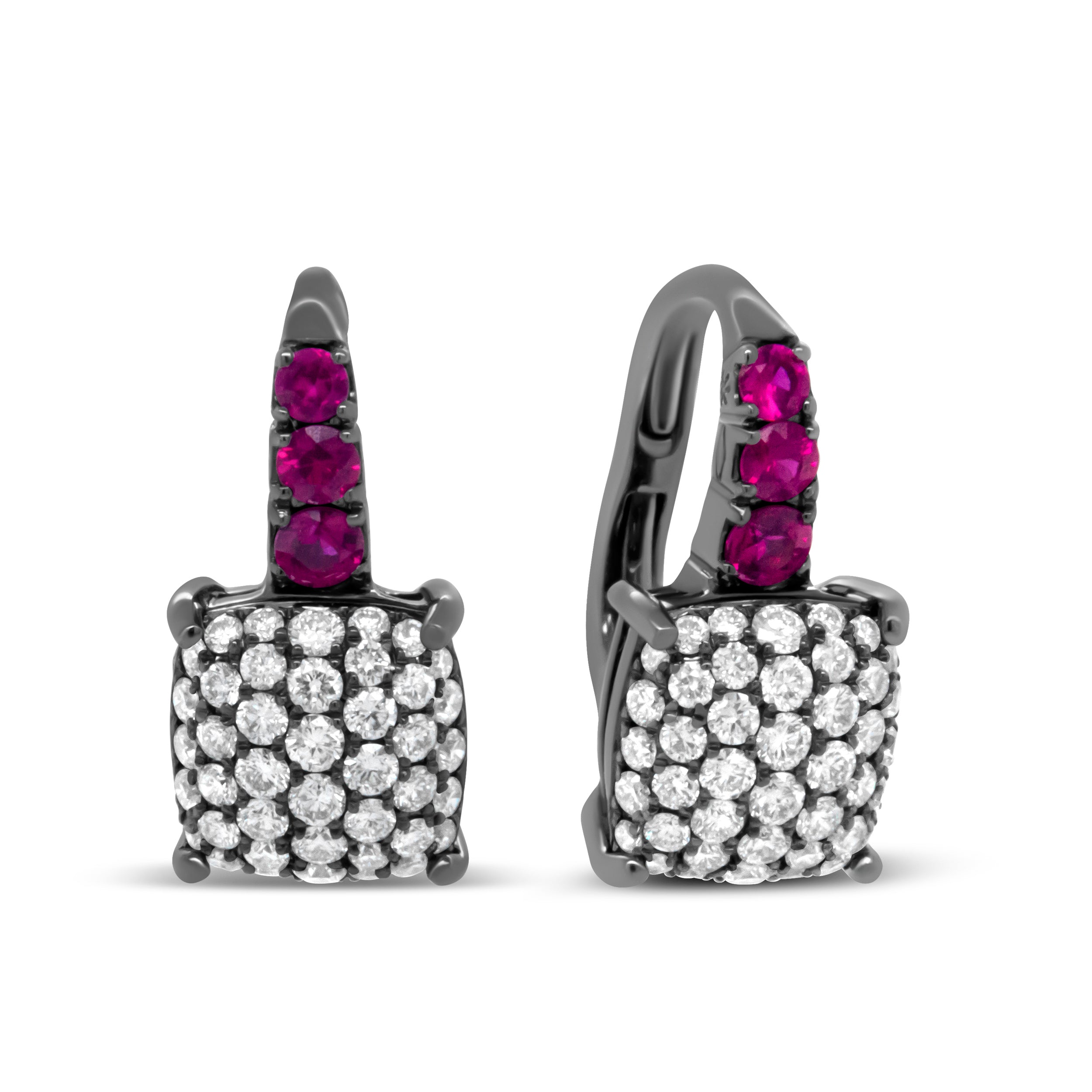 Black Rhodium Plated 18K White Gold 7/8 Cttw Round Diamond and Graduated Red Ruby Drop Earrings (F-G Color, VS1-VS2 Clarity) by Bids.com