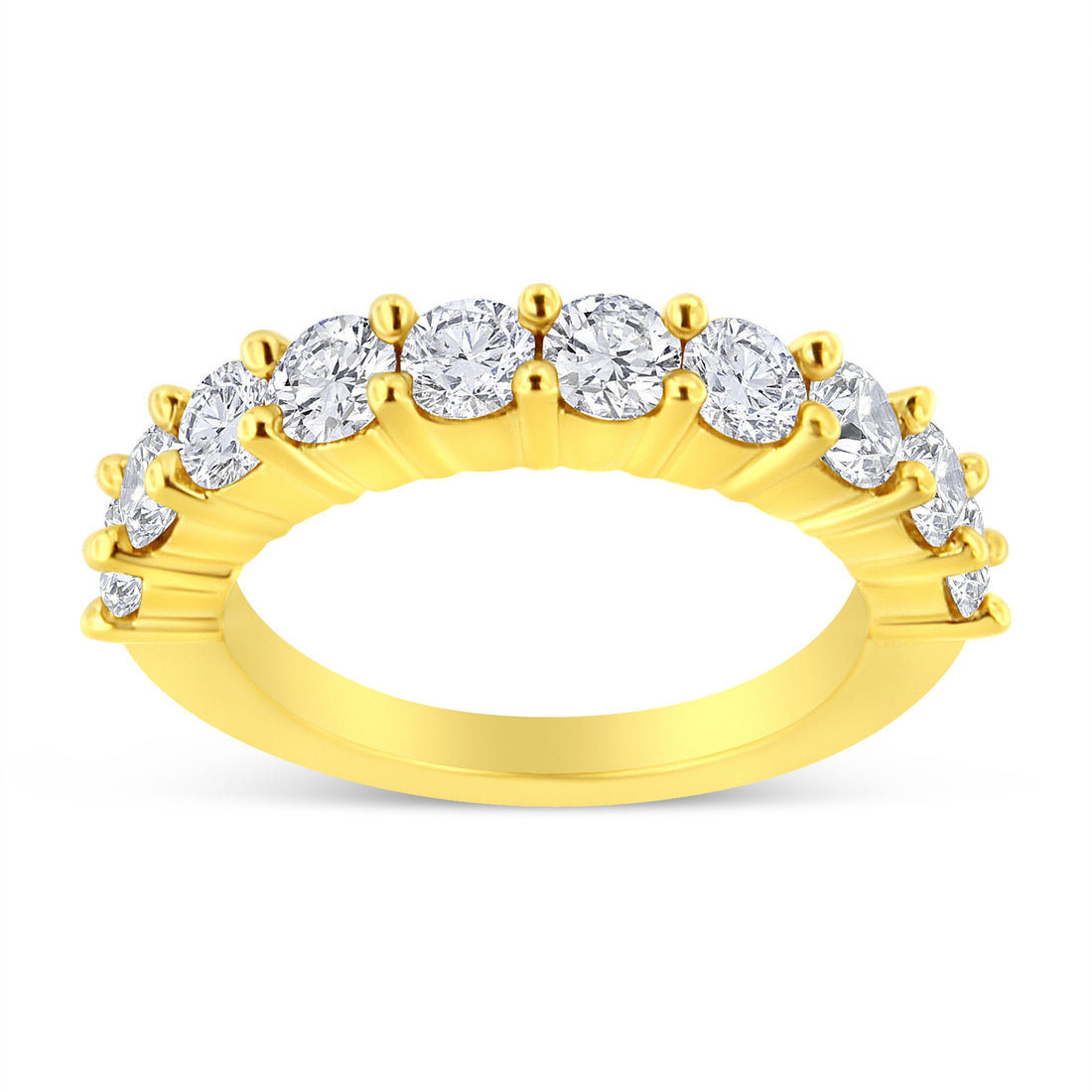 14K Yellow Gold Plated .925 Sterling Silver 2.0 Cttw Round Brilliant Cut Diamond 10 Stone Anniversary Band Ring (J-K Color, I1-I2 Clarity) - Size 7 by Bids.com