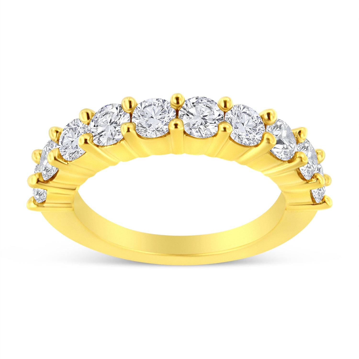 14K Yellow Gold Plated .925 Sterling Silver 2.0 Cttw Round Brilliant Cut Diamond 10 Stone Anniversary Band Ring (J-K Color, I1-I2 Clarity) - Size 7 by Bids.com