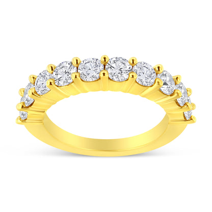 14K Yellow Gold Plated .925 Sterling Silver 2.0 Cttw Round Brilliant Cut Diamond 10 Stone Anniversary Band Ring (J-K Color, I1-I2 Clarity) - Size 7 by Bids.com