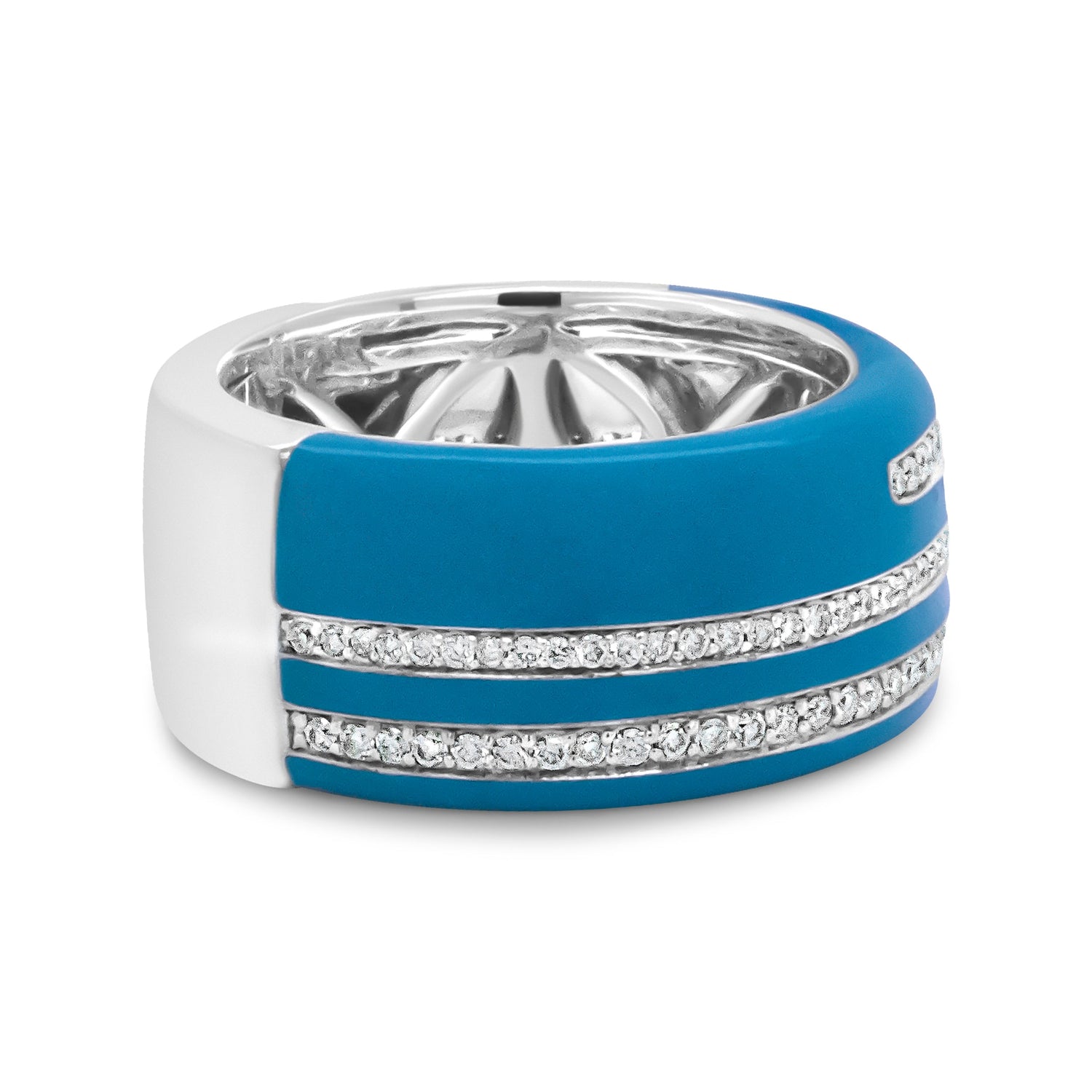 .925 Sterling Silver Turquoise Enamel 5/8 Cttw Round Diamond Wide Band Statement Ring (F-G Color, VS1-VS2 Clarity) - Size 7 by Bids.com
