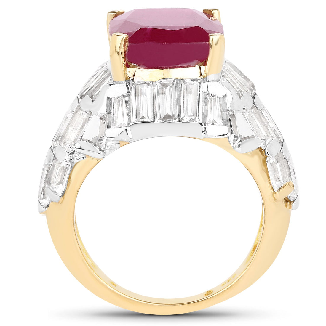 14K Yellow Gold Plated 10.76 Carat Glass Filled Ruby and White Topaz .925 Sterling Silver Ring by Bids.com