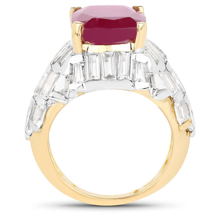 14K Yellow Gold Plated 10.76 Carat Glass Filled Ruby and White Topaz .925 Sterling Silver Ring by Bids.com