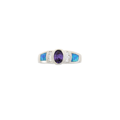 Cubic Zirconia Created Opal Ring Sterling Silver by Bids.com