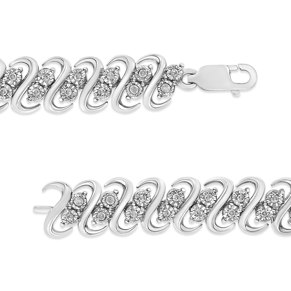 .925 Sterling Silver 1/2 Cttw Diamond Double Row S-Link Bracelet (I-J Color, I2-I3 Clarity) - 7.5" Inches by Bids.com