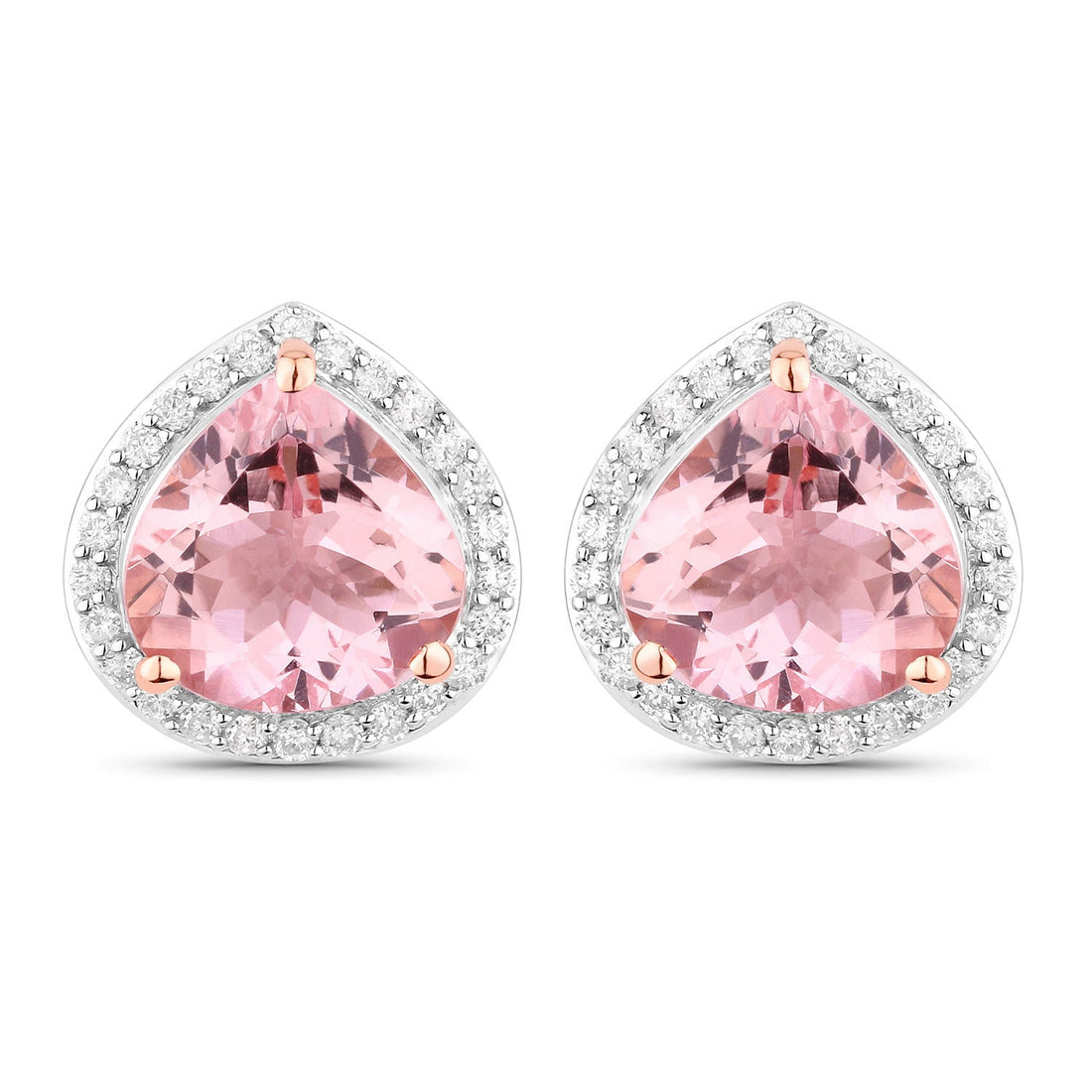 3.27 Carat Genuine Morganite and White Diamond 14K Rose Gold Earrings by Bids.com