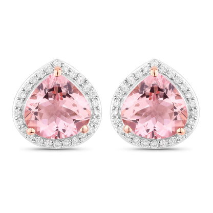 3.27 Carat Genuine Morganite and White Diamond 14K Rose Gold Earrings by Bids.com